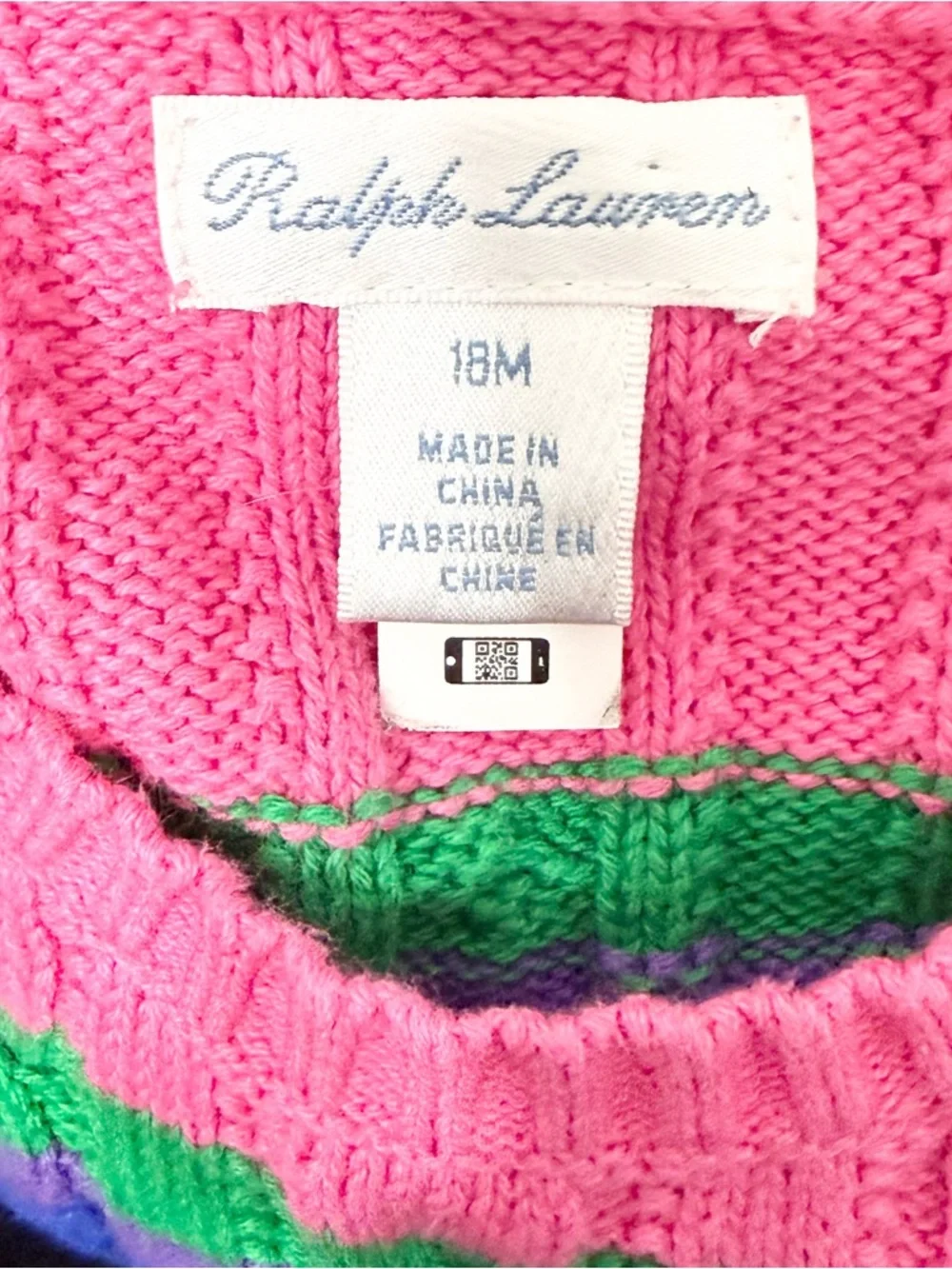 Ralph Lauren Girls Rainbow Stripe Cable Knit Sweater 18M